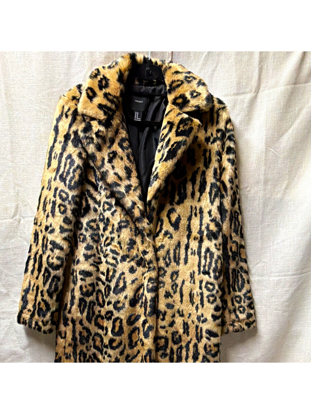 Forever 21 Womens Leopard Print Faux Fur Overcoat, Size M